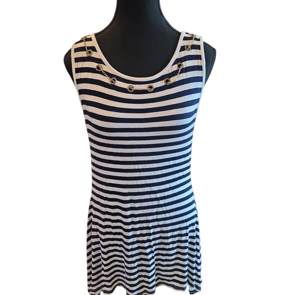 Belldini Black and White Embellished Sleeveless Tank Top